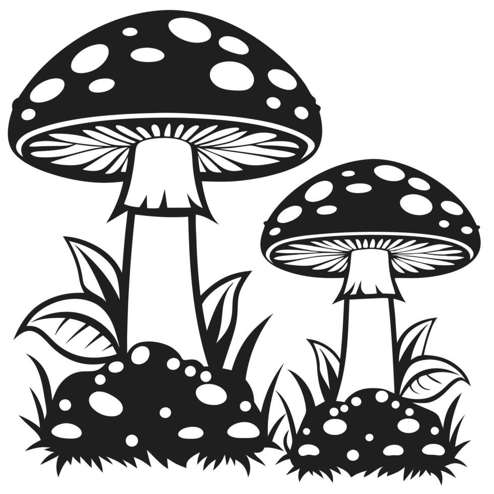 Hand Drawn Spotted Mushrooms Detailed Line Art. vector