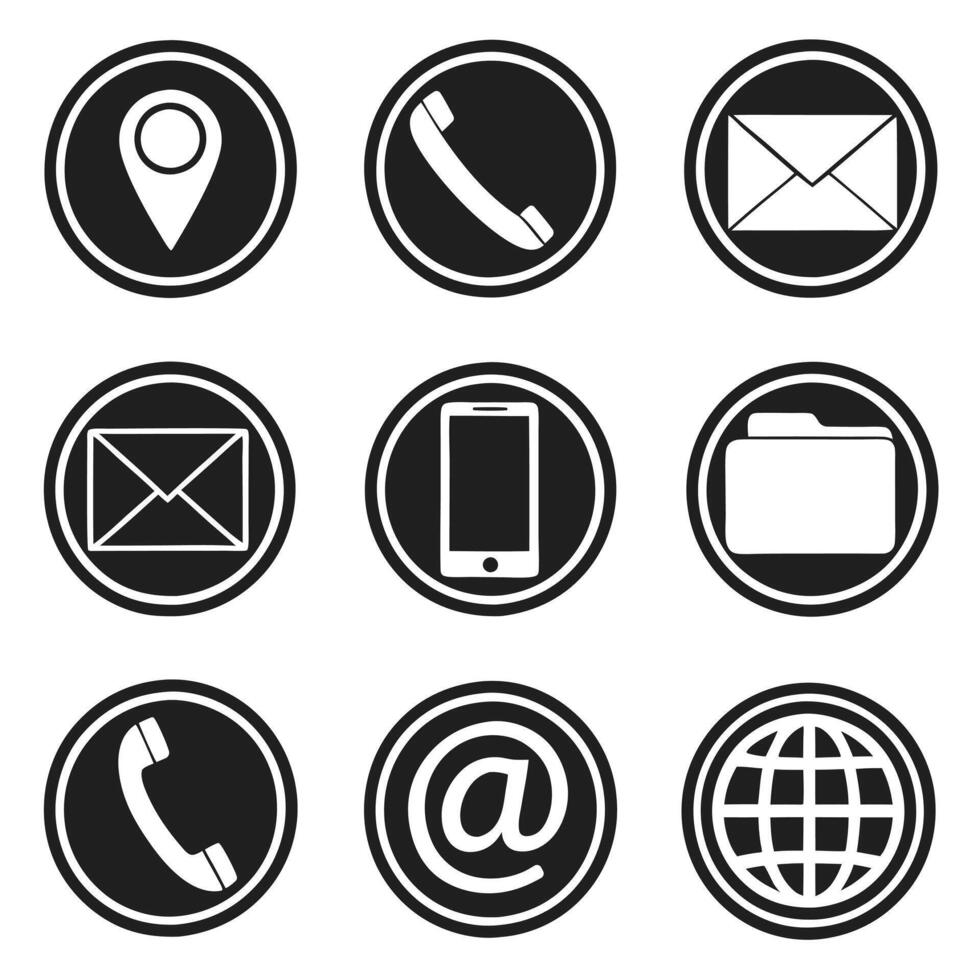 Black And White Icons Circular Design Communication Set. vector