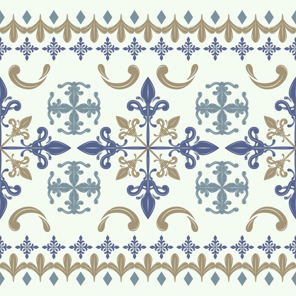Exotic Miraculously Scroll Ornament Royal Blue Silk Weaves Embroidery on Pale Blue Background. Elegant Design Border Seamless Pattern Classy Decoration for Wallpaper Textiles Bandana Handicraft vector