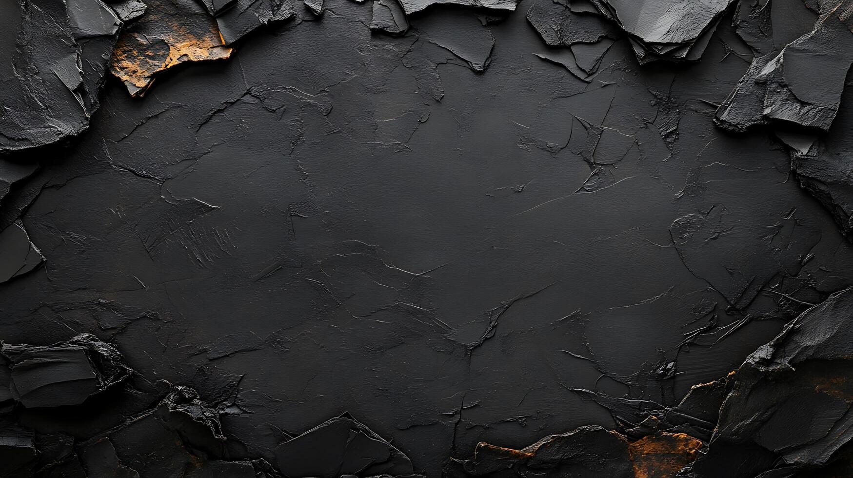 Black cracked stone background with a hole in it photo
