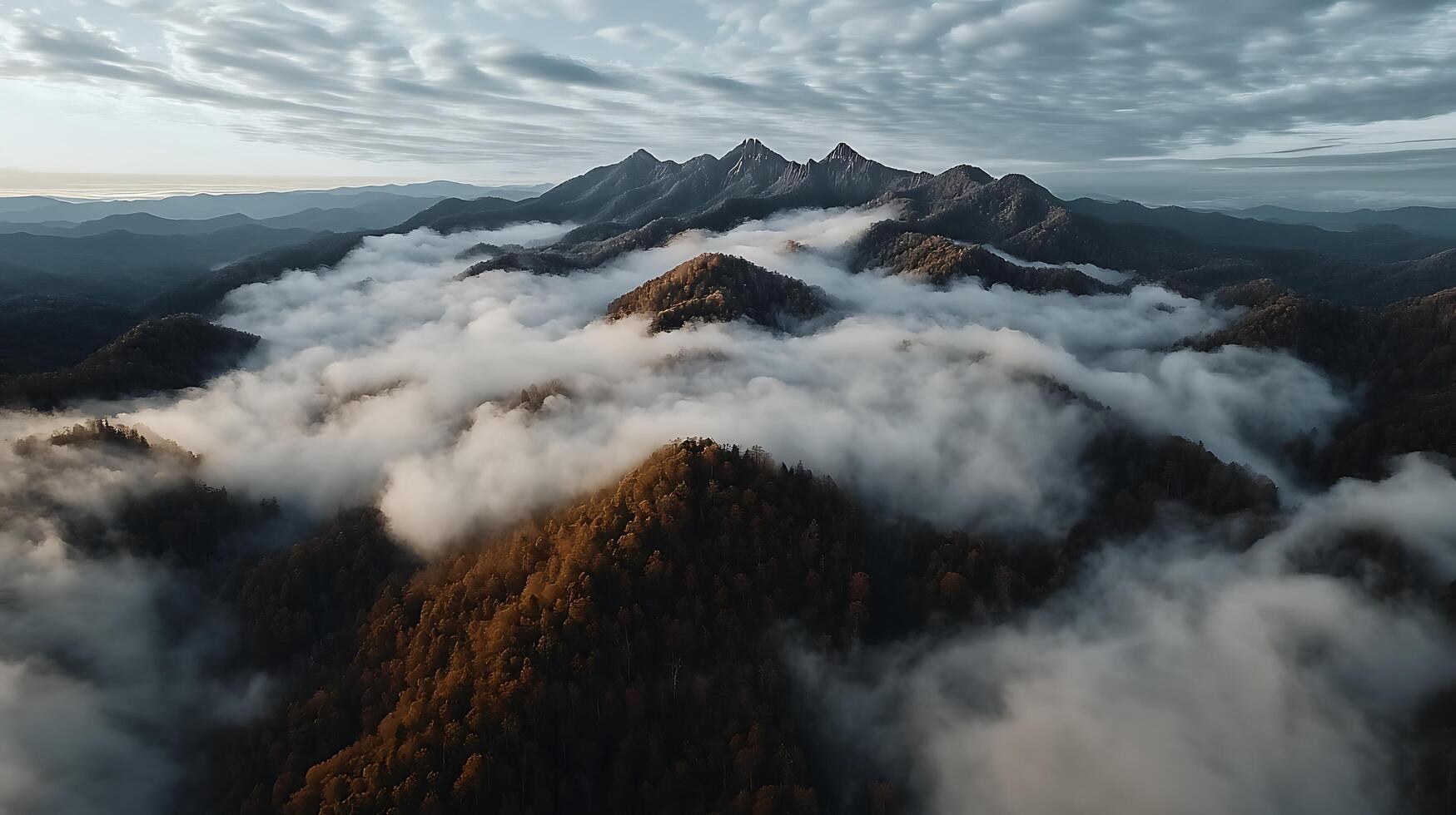 A view of mountains covered in clouds photo