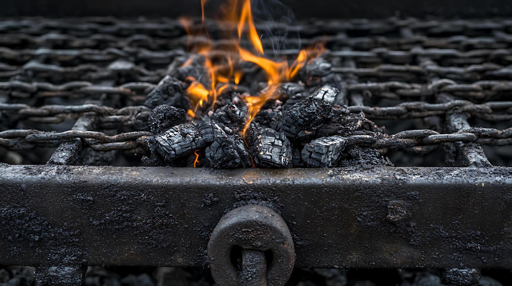 A grill with fire and charcoal photo