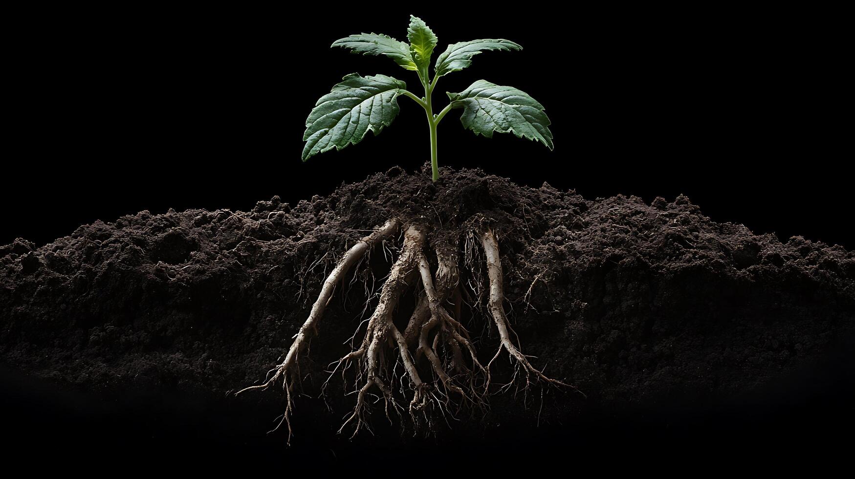 A plant with roots growing out of the ground photo