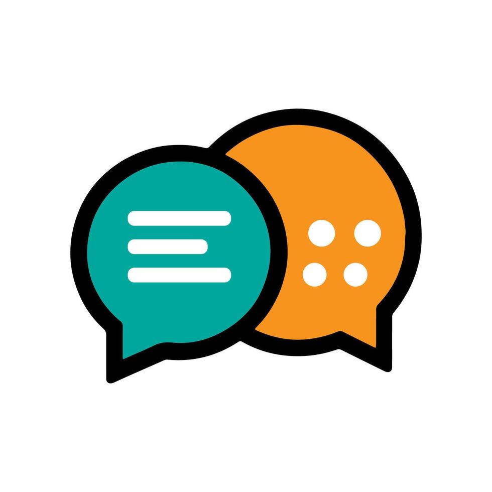 Two overlapping speech bubbles with bold outlines. vector