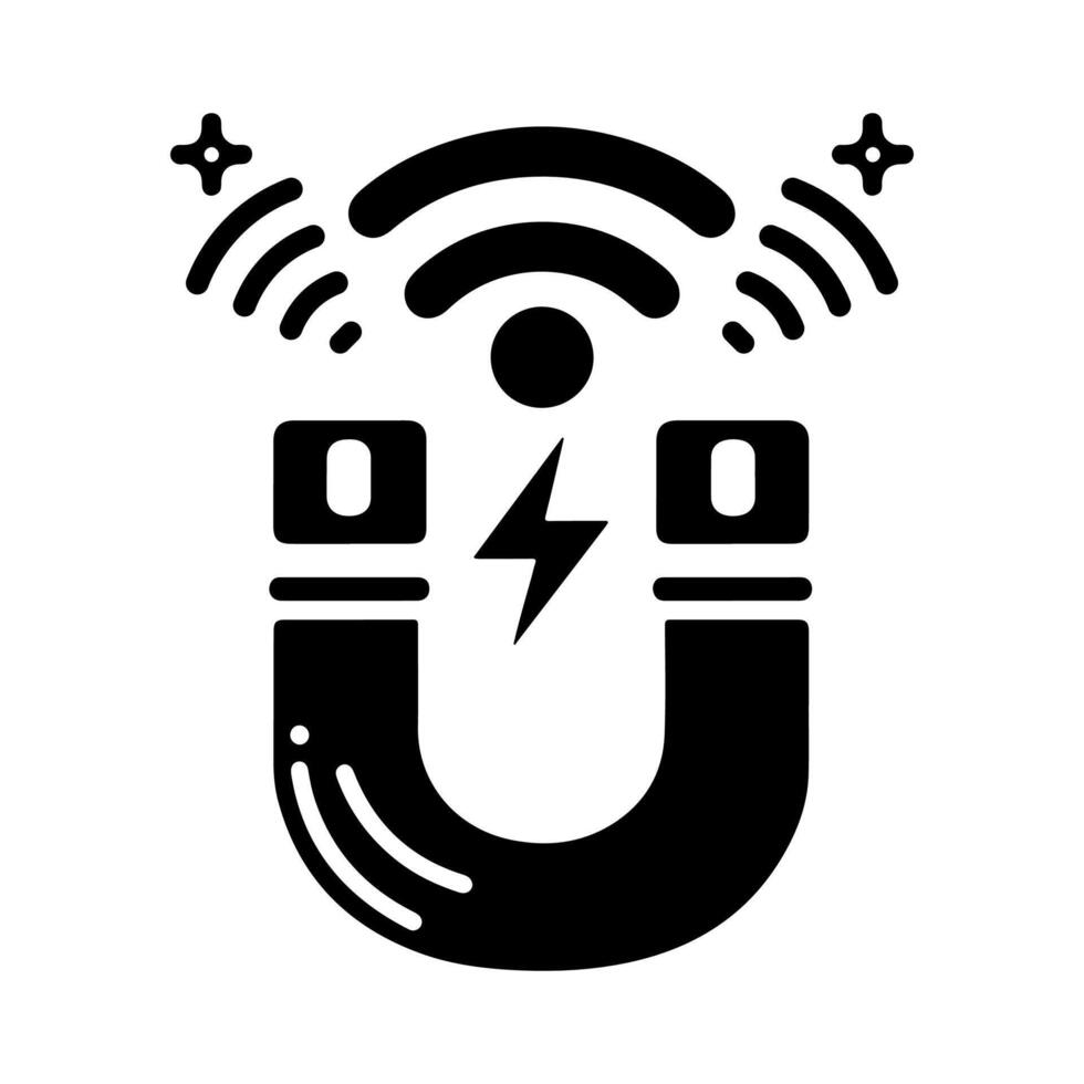 A horseshoe magnet with energy and wireless signal symbols. vector
