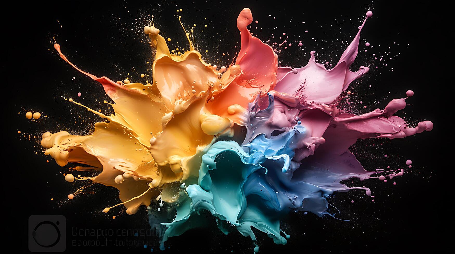 Colorful paint splashes on a black background photo