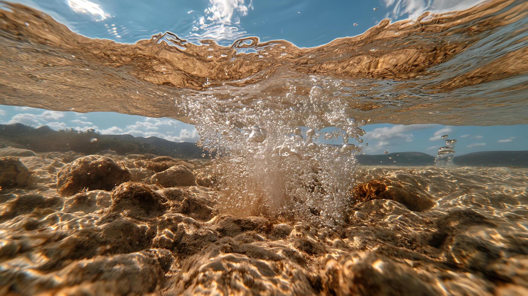 Water splashing on rocks in the ocean photo