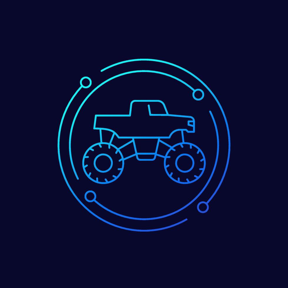 monster truck icon, linear design vector