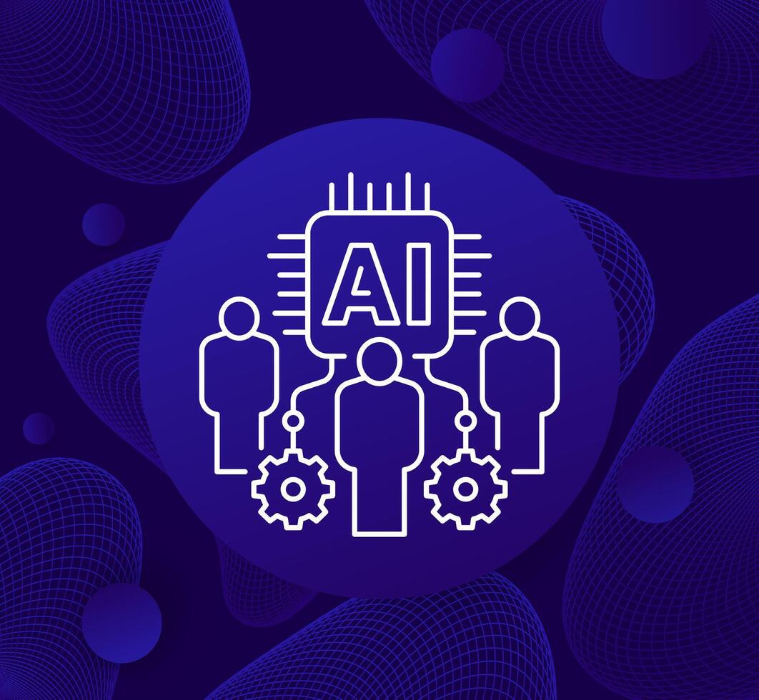 Human-AI interaction icon, Artificial intelligence line design vector