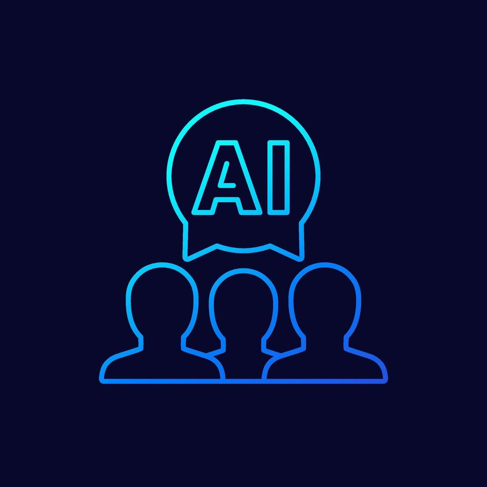 Human-AI interaction line icon, Artificial intelligence concept vector