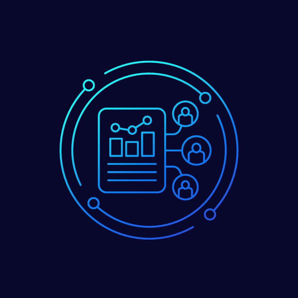 user metrics icon, collecting data linear design vector