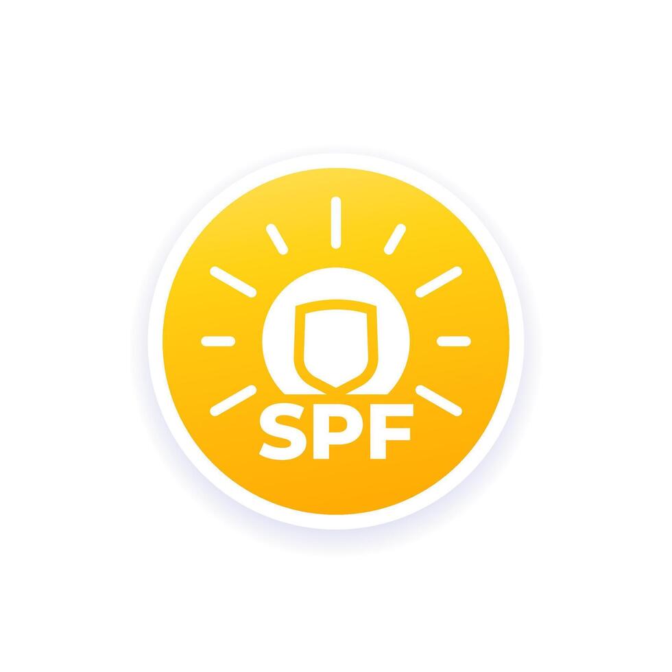 SPF icon, sun block, UV protection label vector