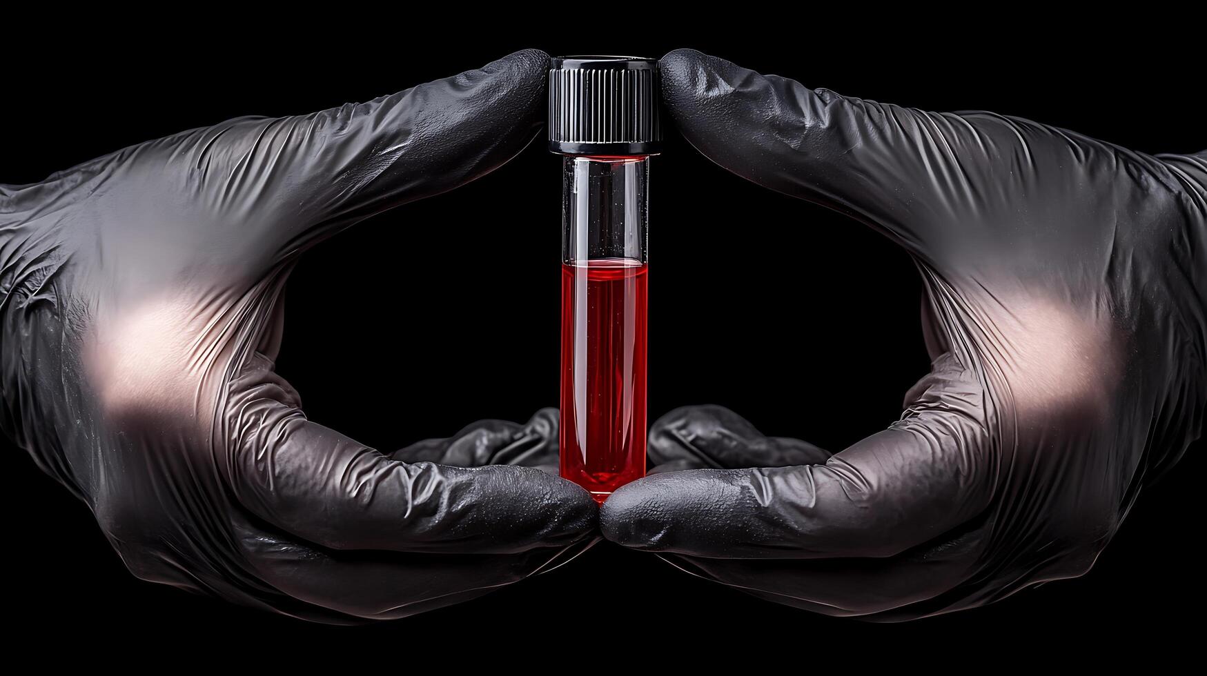 A pair of hands holding a blood test tube photo