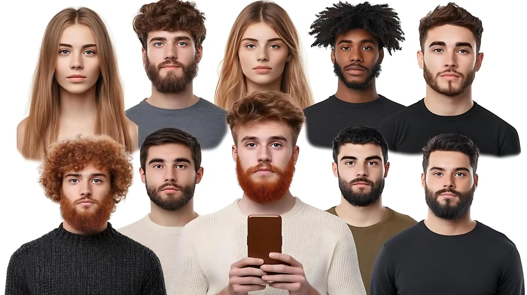 A group of people with different beards and different hair colors photo