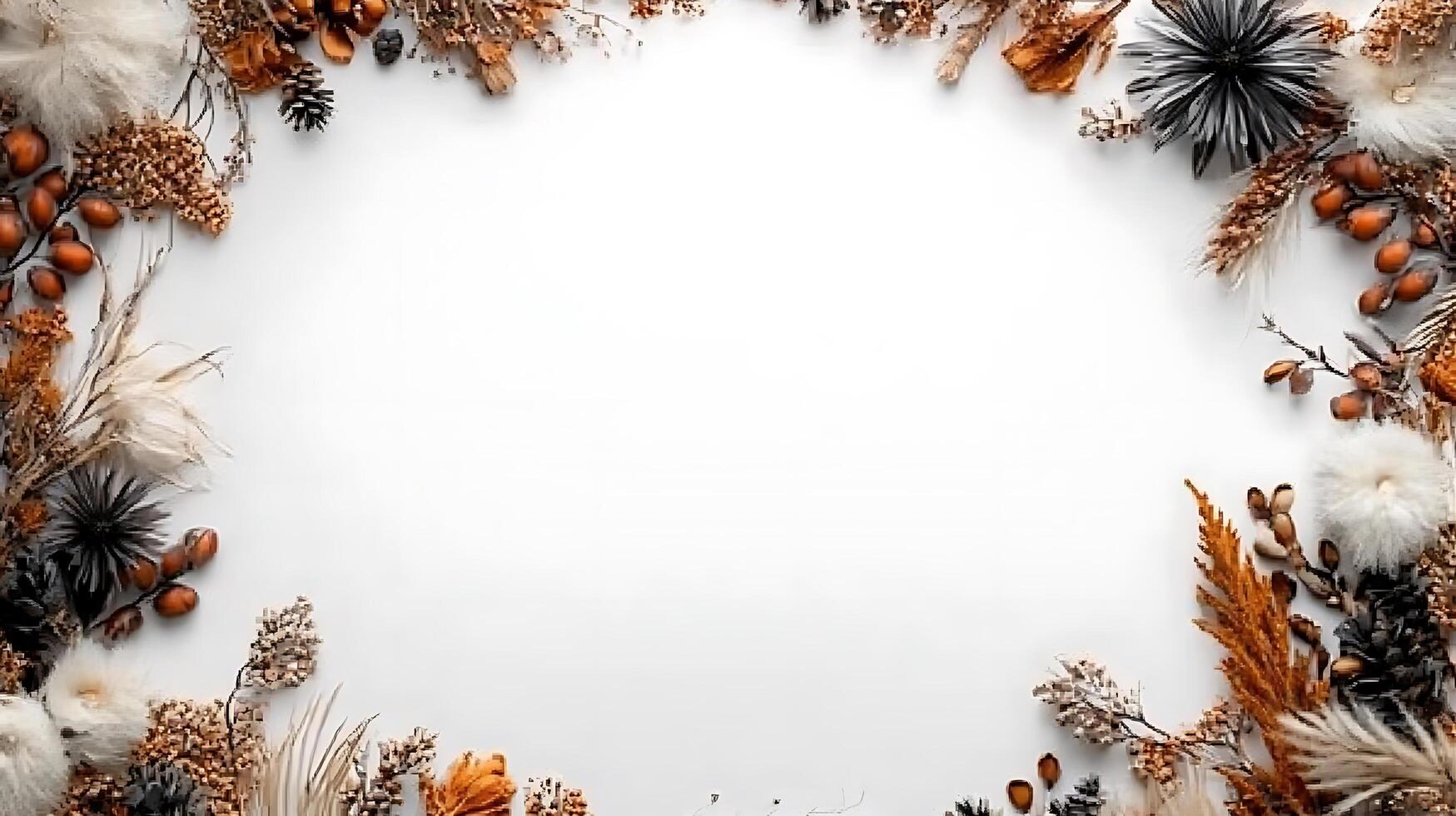 A round frame made of dried plants and flowers photo