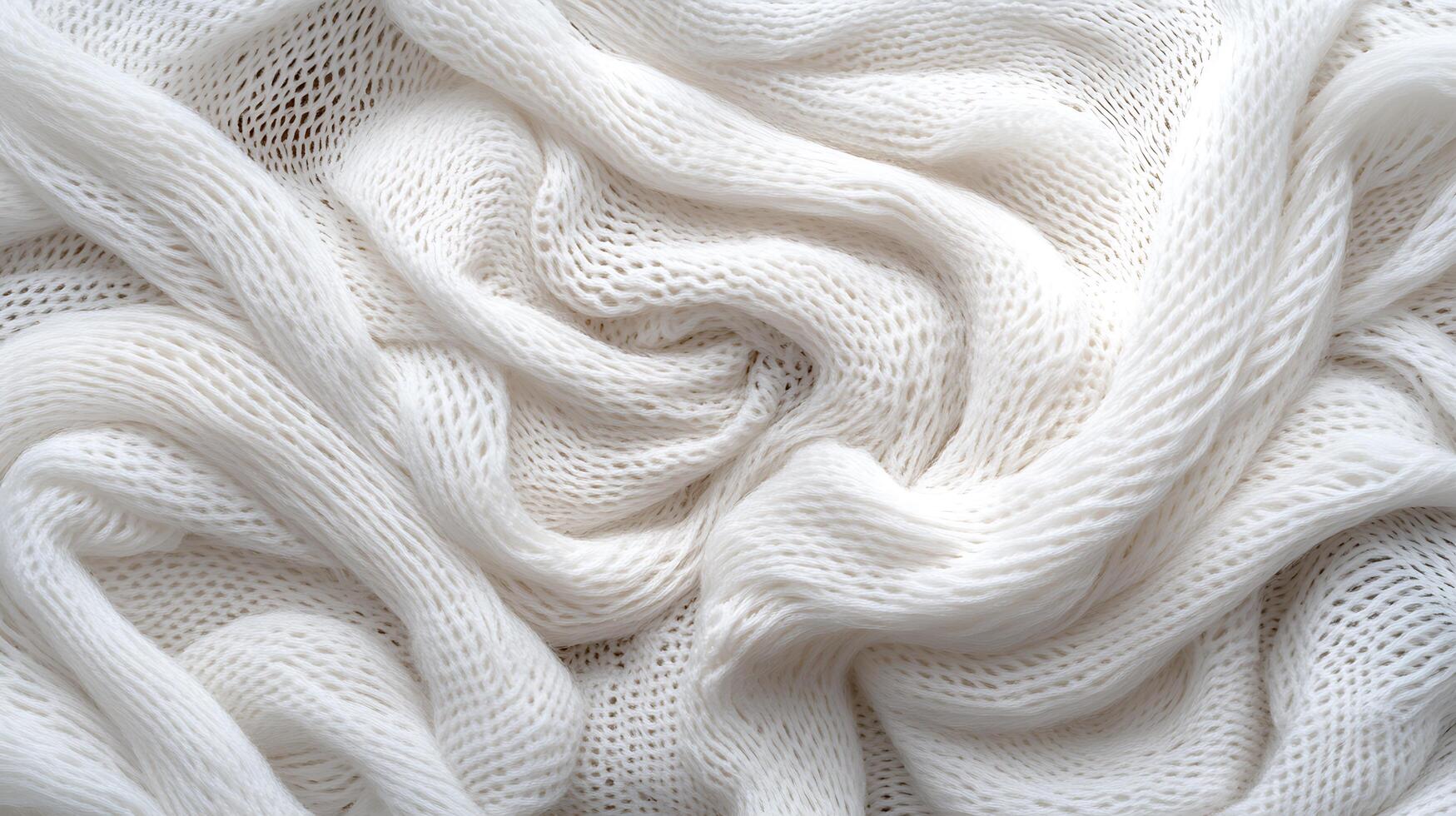 A close up of a white knitted fabric photo