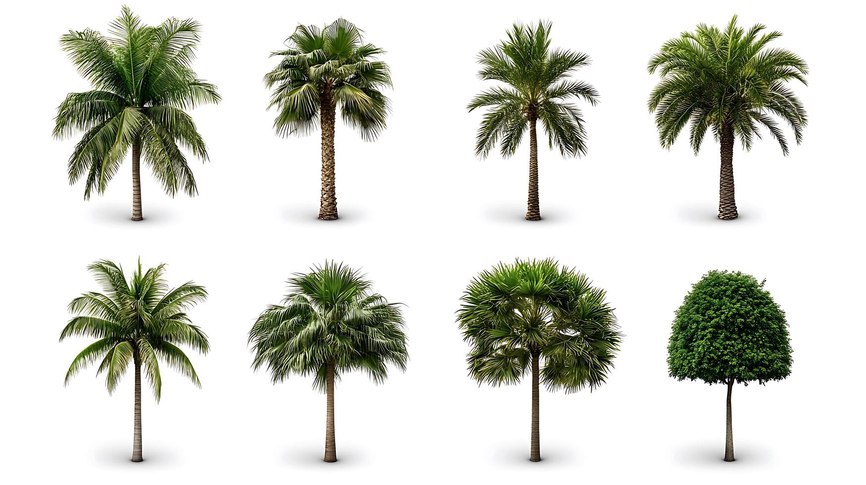 A collection of palm trees on a white background photo