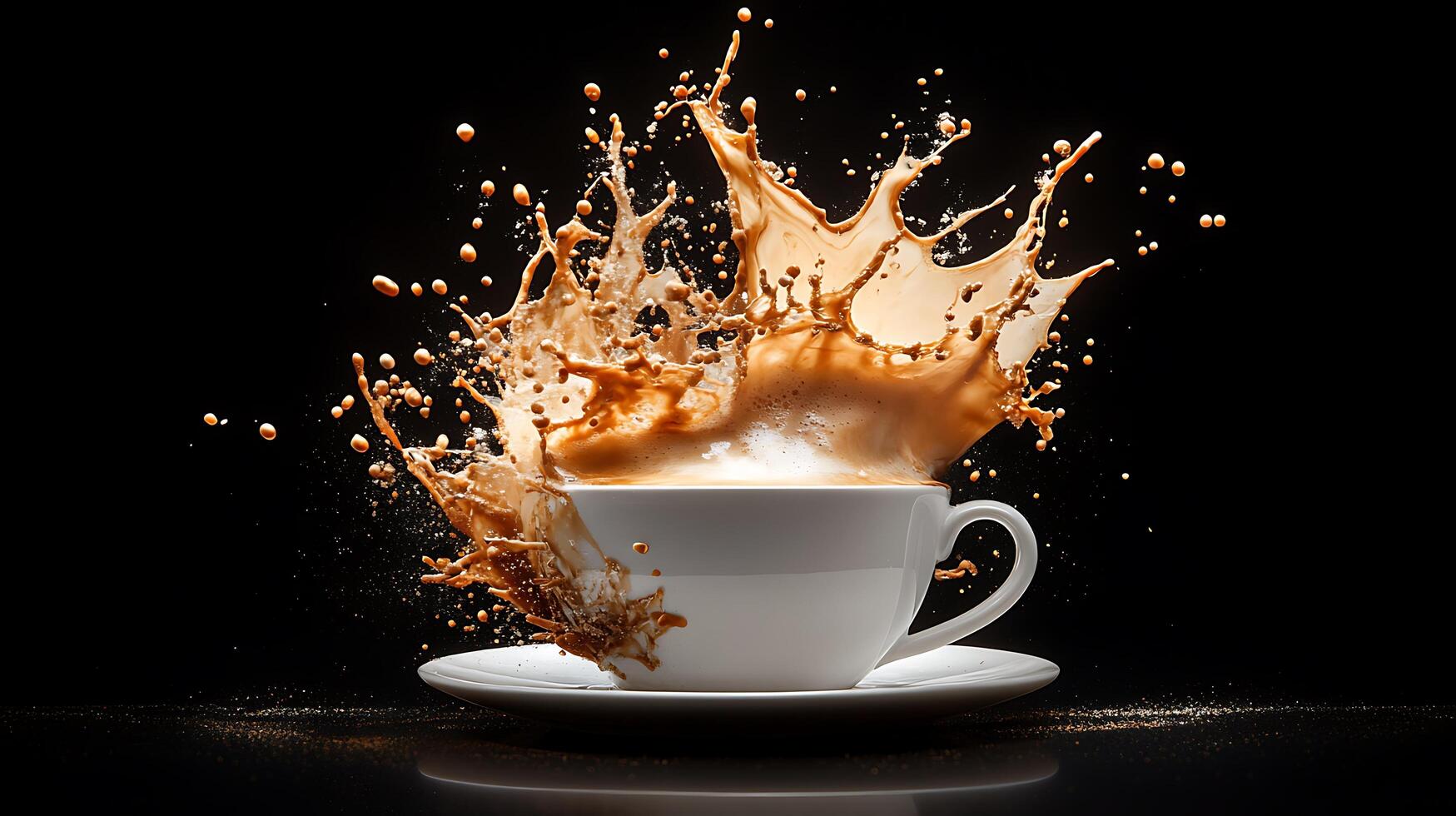 Coffee splash on black background photo