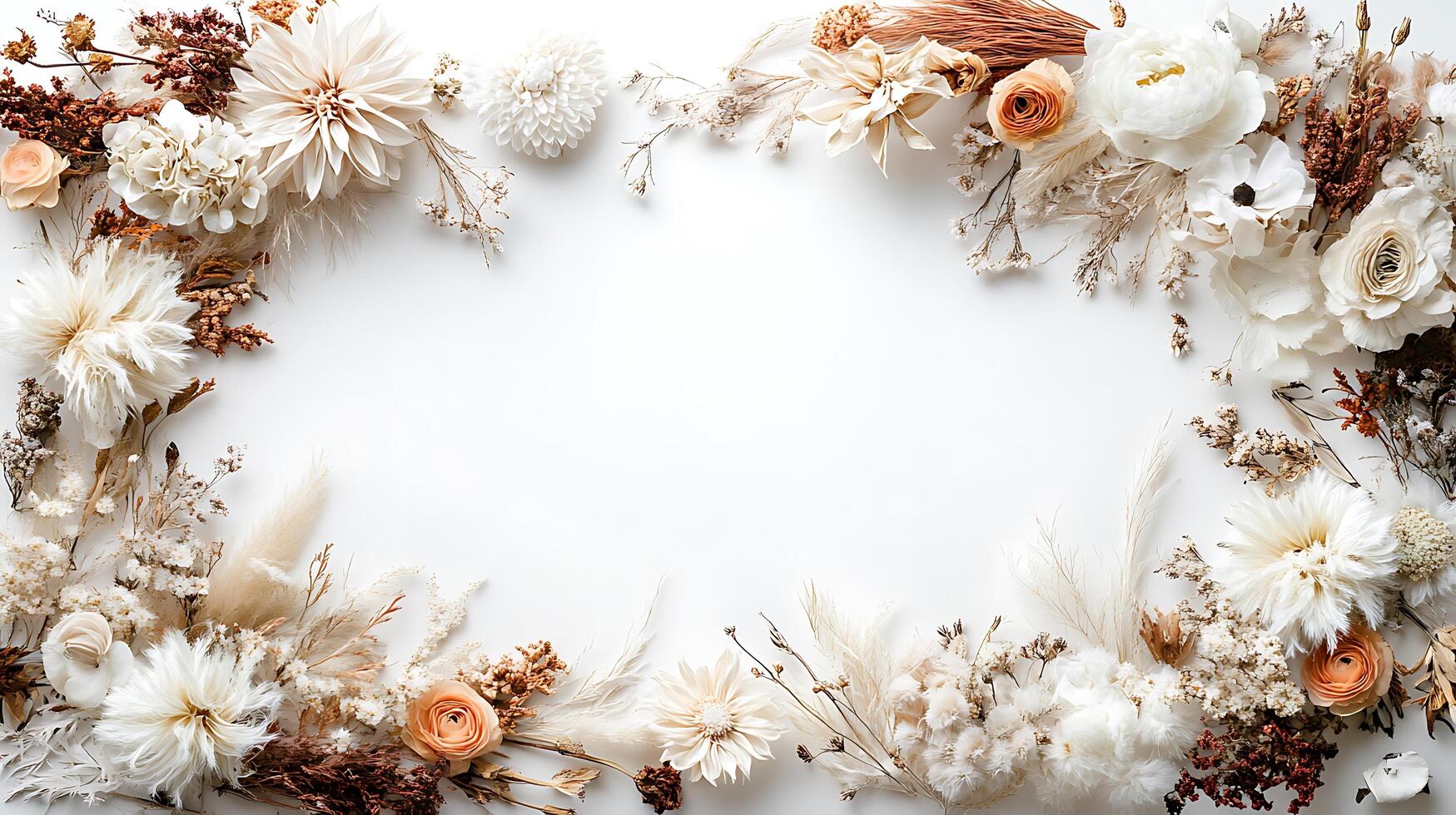A frame made of dried flowers and leaves photo