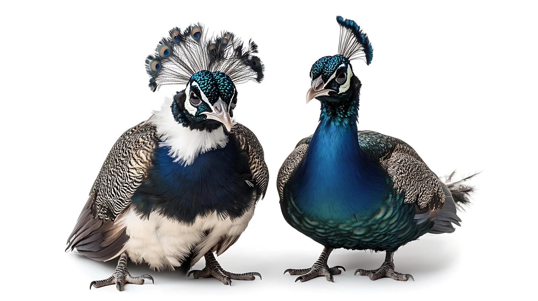 Two peacocks standing next to each other photo