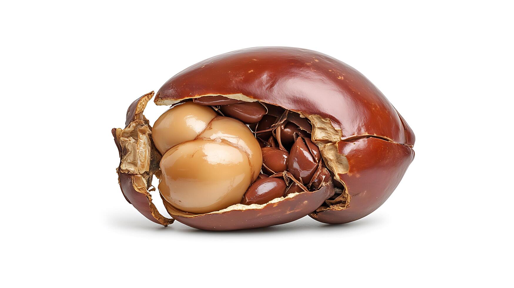 A shell with an open nut inside photo