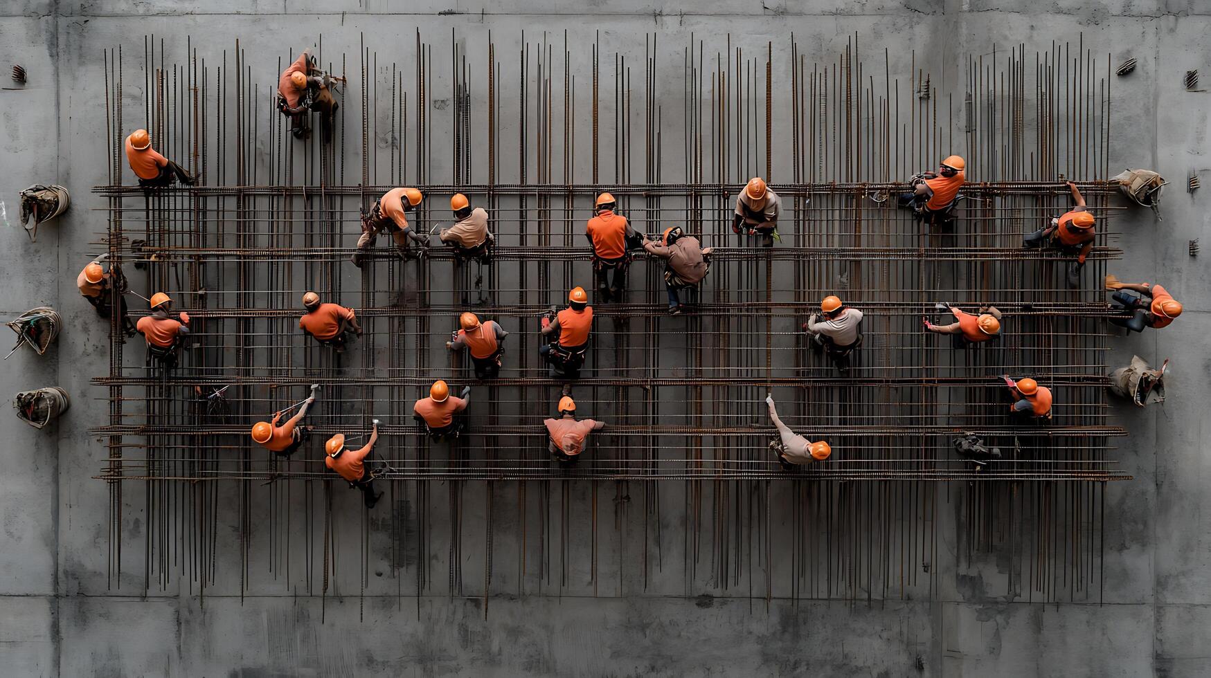 A group of construction workers working on a concrete structure photo