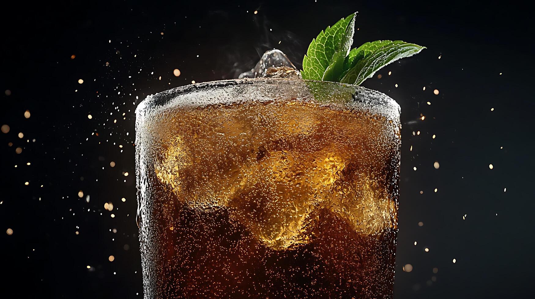 A glass of cola with ice and mint leaves photo
