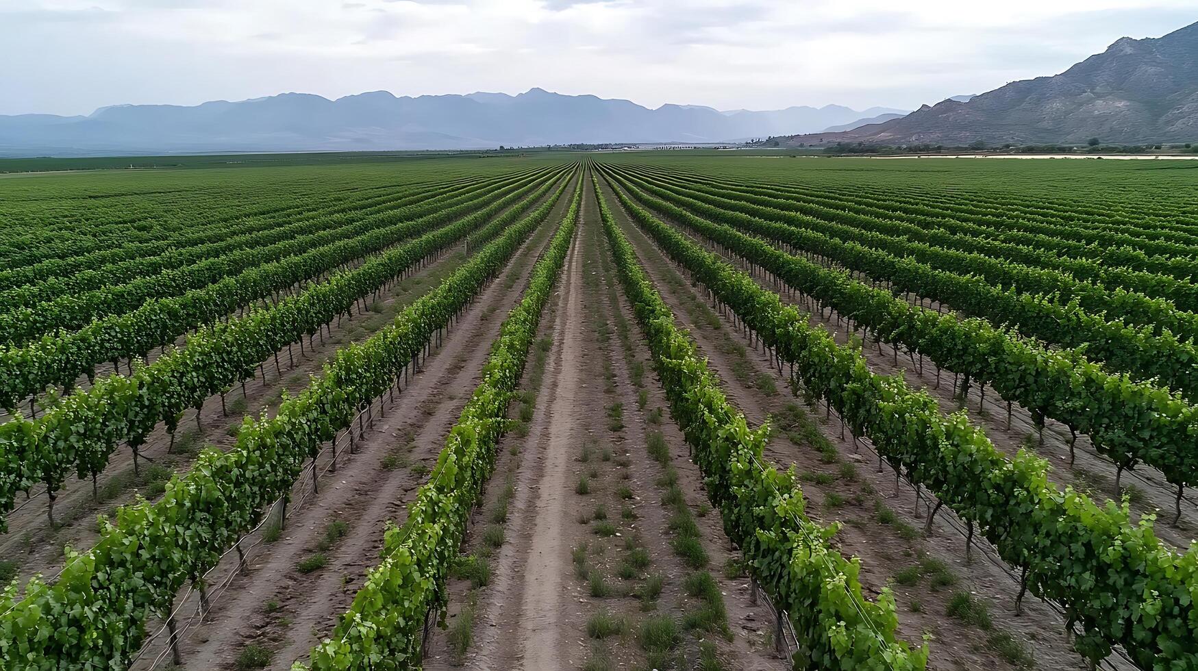 An aerial view of a vineyard field photo