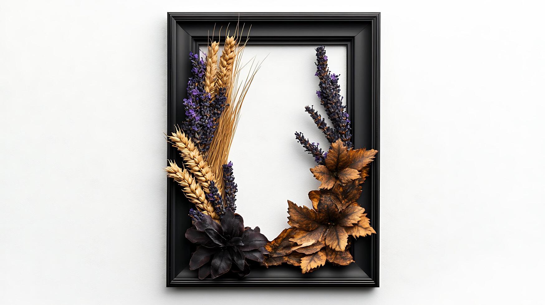 A frame with flowers and wheat on it photo