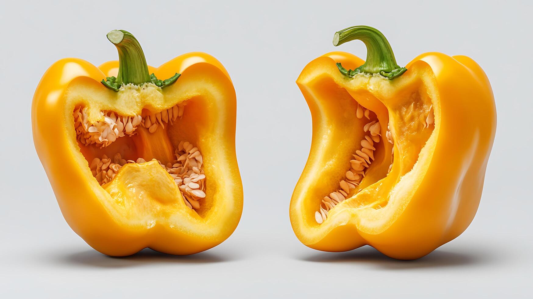 A yellow pepper with its cut in half photo