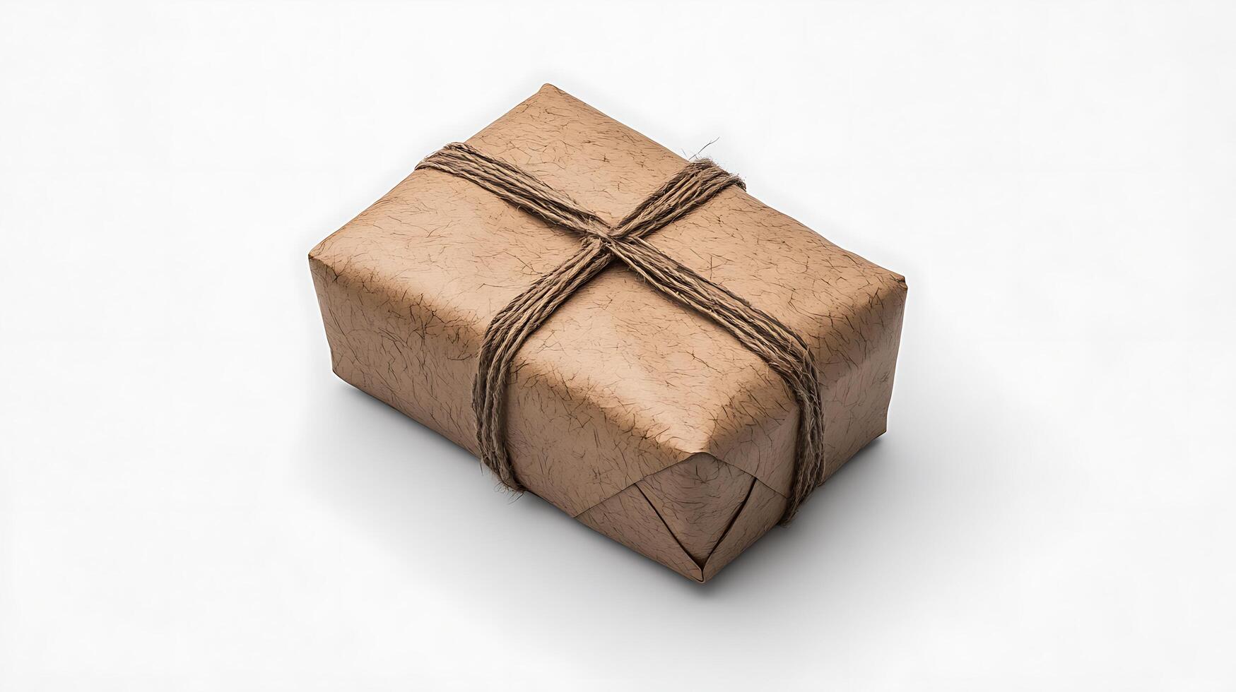 A brown wrapped package tied with twine photo