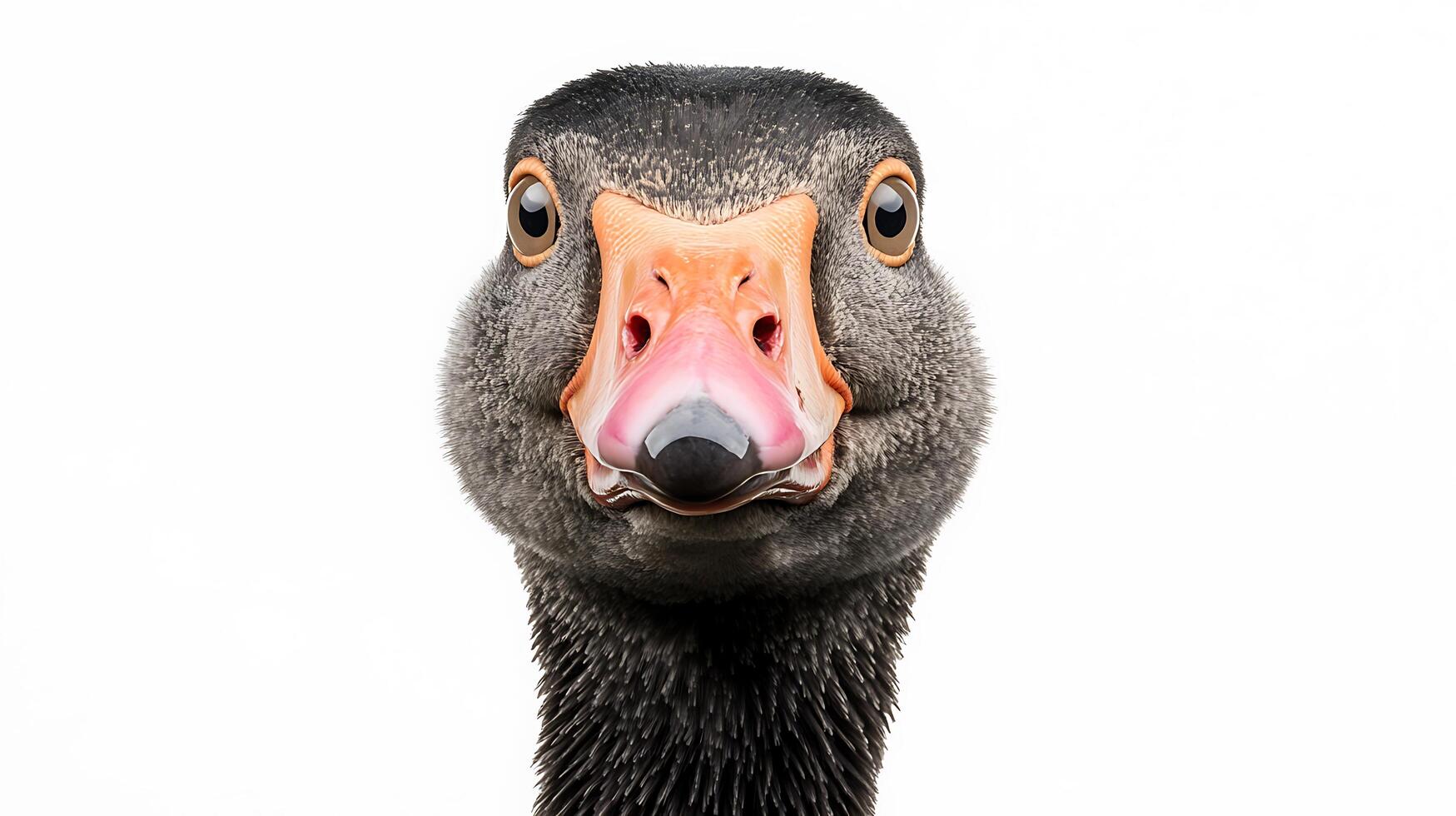 A close up of a black goose with a pink tongue photo
