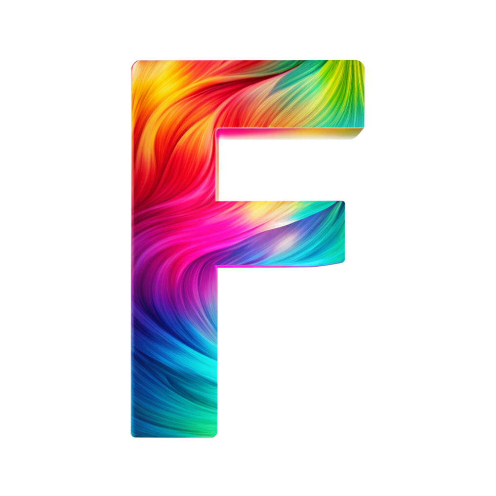 Colourful alphabet F With Flowing Gradient Effect is isolated on transparent background png