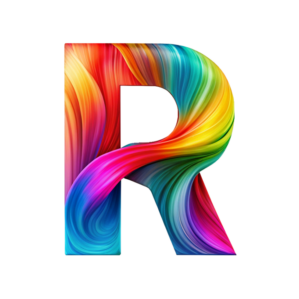 Colourful alphabet R With Flowing Gradient Effect is isolated on transparent background png