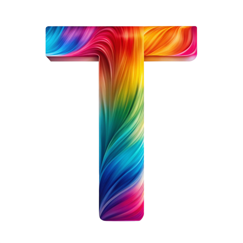 Colourful alphabet T With Flowing Gradient Effect is isolated on transparent background png
