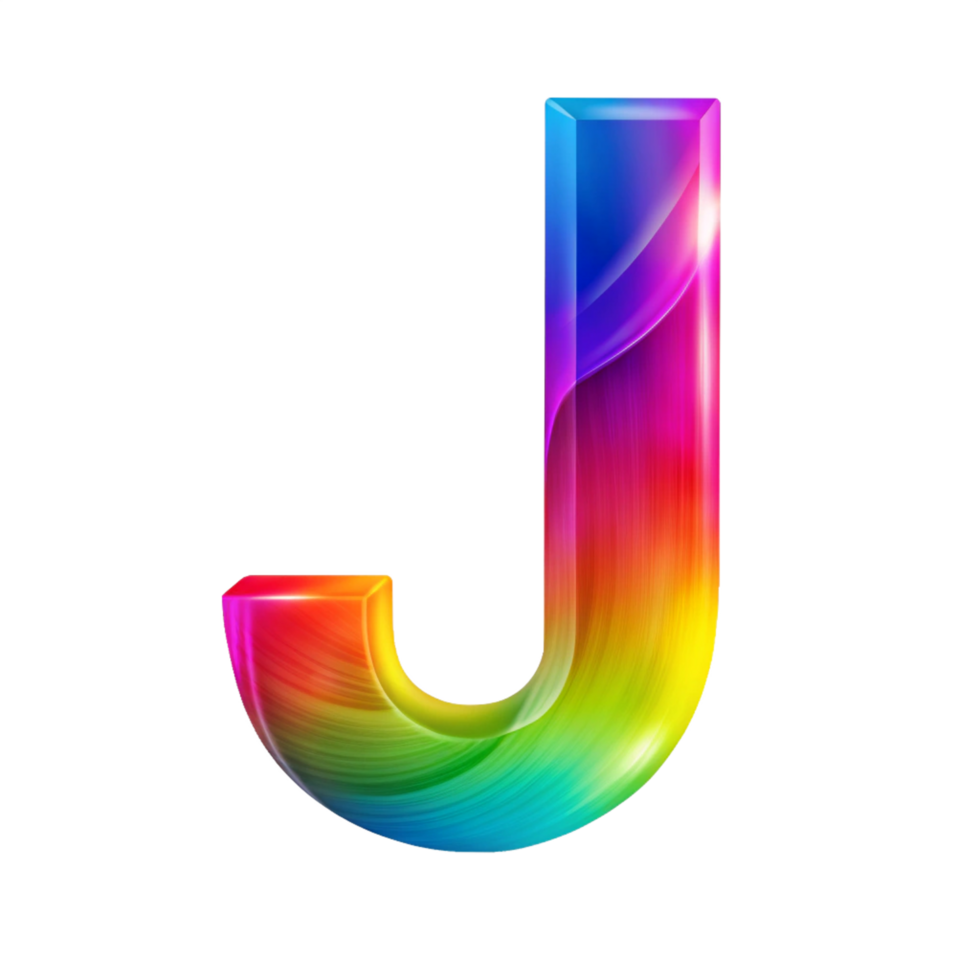 Colourful alphabet J With Flowing Gradient Effect is isolated on transparent background png