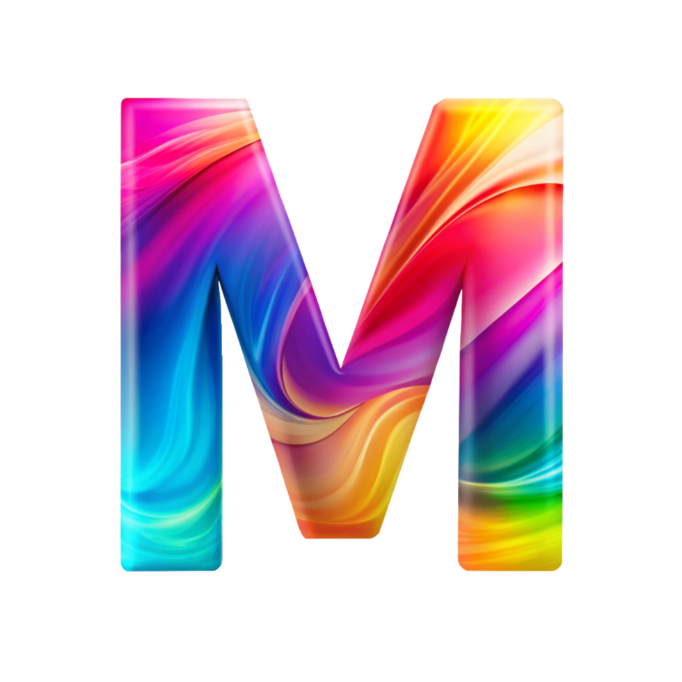Colourful alphabet M With Flowing Gradient Effect is isolated on transparent background png