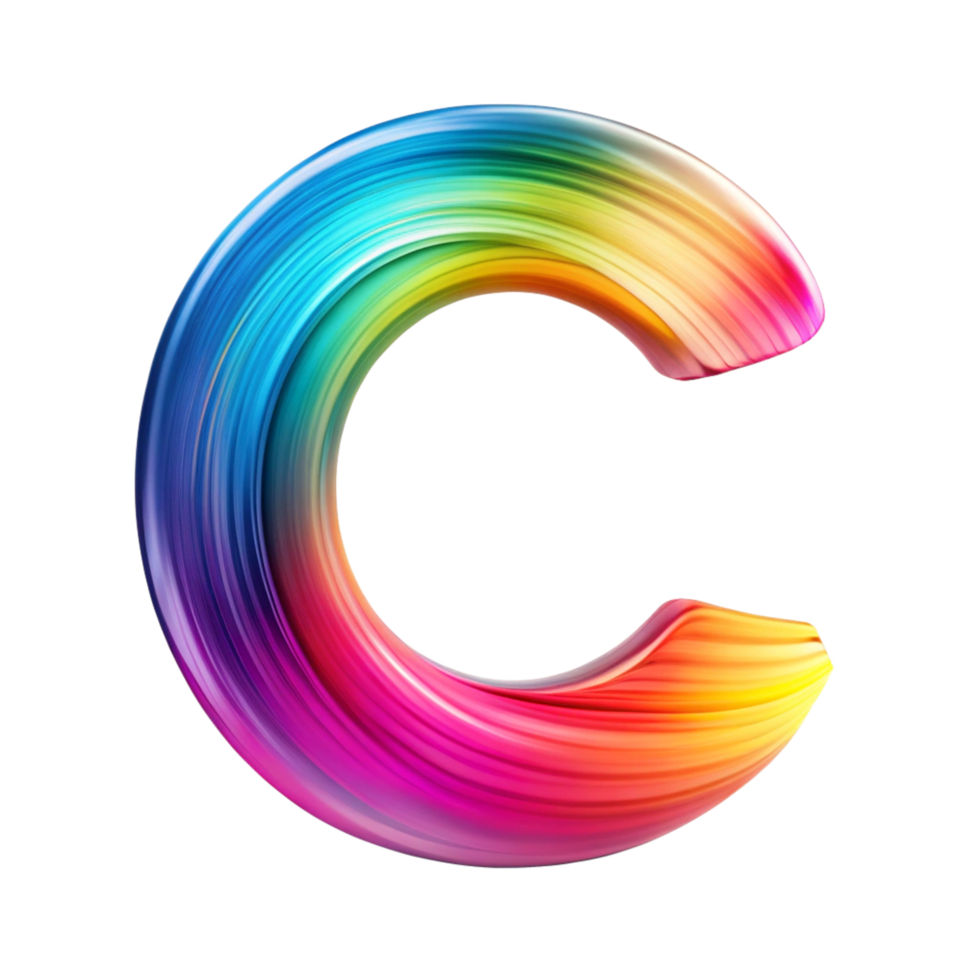 Colourful alphabet C With Flowing Gradient Effect is isolated on transparent background png