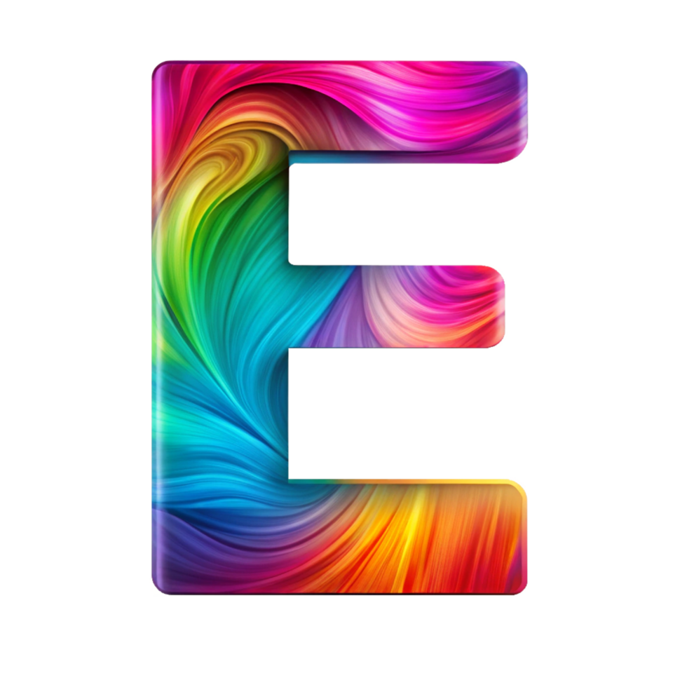Colourful alphabet E With Flowing Gradient Effect is isolated on transparent background png