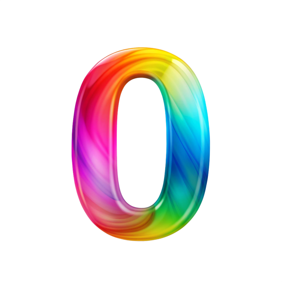 Colourful number zero With Flowing Gradient Effect is isolated on transparent background png