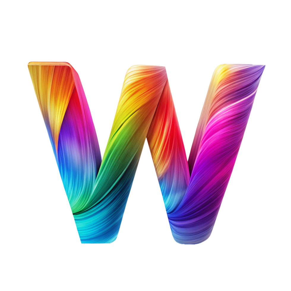 Colourful alphabet W With Flowing Gradient Effect is isolated on transparent background png
