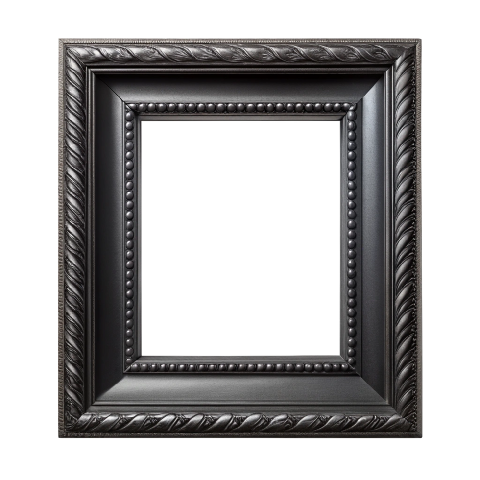 black picture frame is isolated on transparent background png