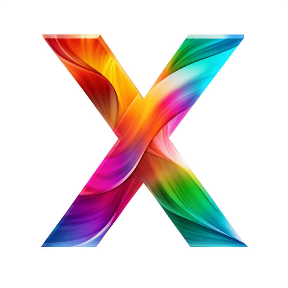 Colourful alphabet X With Flowing Gradient Effect is isolated on transparent background png