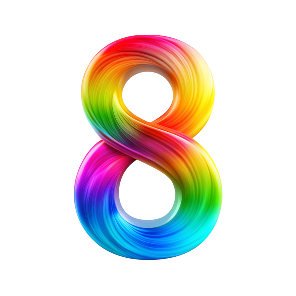 Colourful number eight With Flowing Gradient Effect is isolated on transparent background png