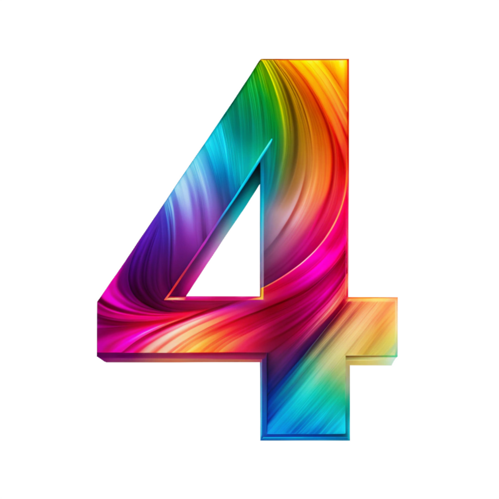 Colourful number four With Flowing Gradient Effect is isolated on transparent background png