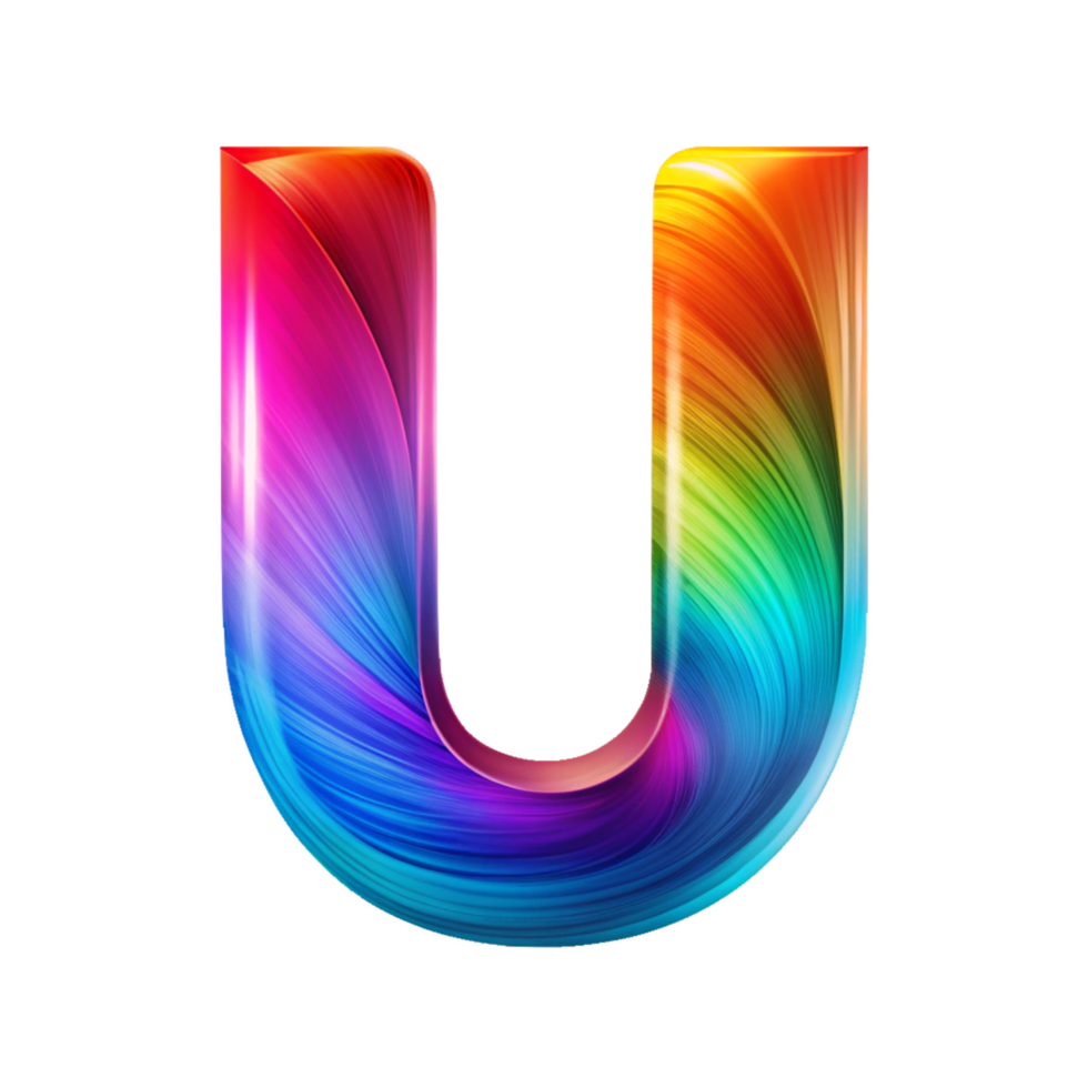 Colourful alphabet U With Flowing Gradient Effect is isolated on transparent background png