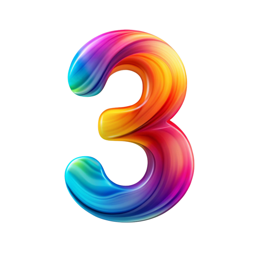 Colourful number three With Flowing Gradient Effect is isolated on transparent background png