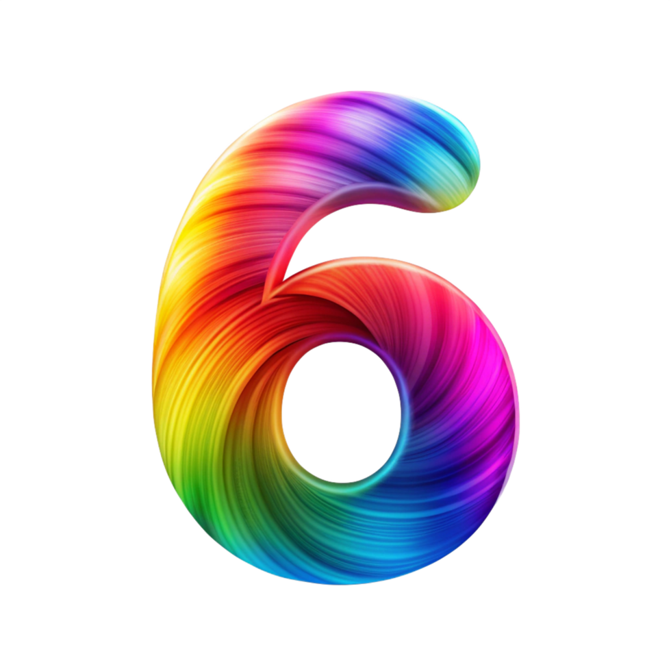 Colourful number six With Flowing Gradient Effect is isolated on transparent background png