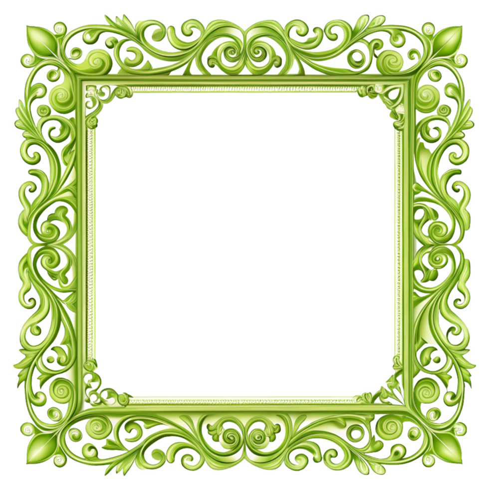 green picture frame is isolated on transparent background png