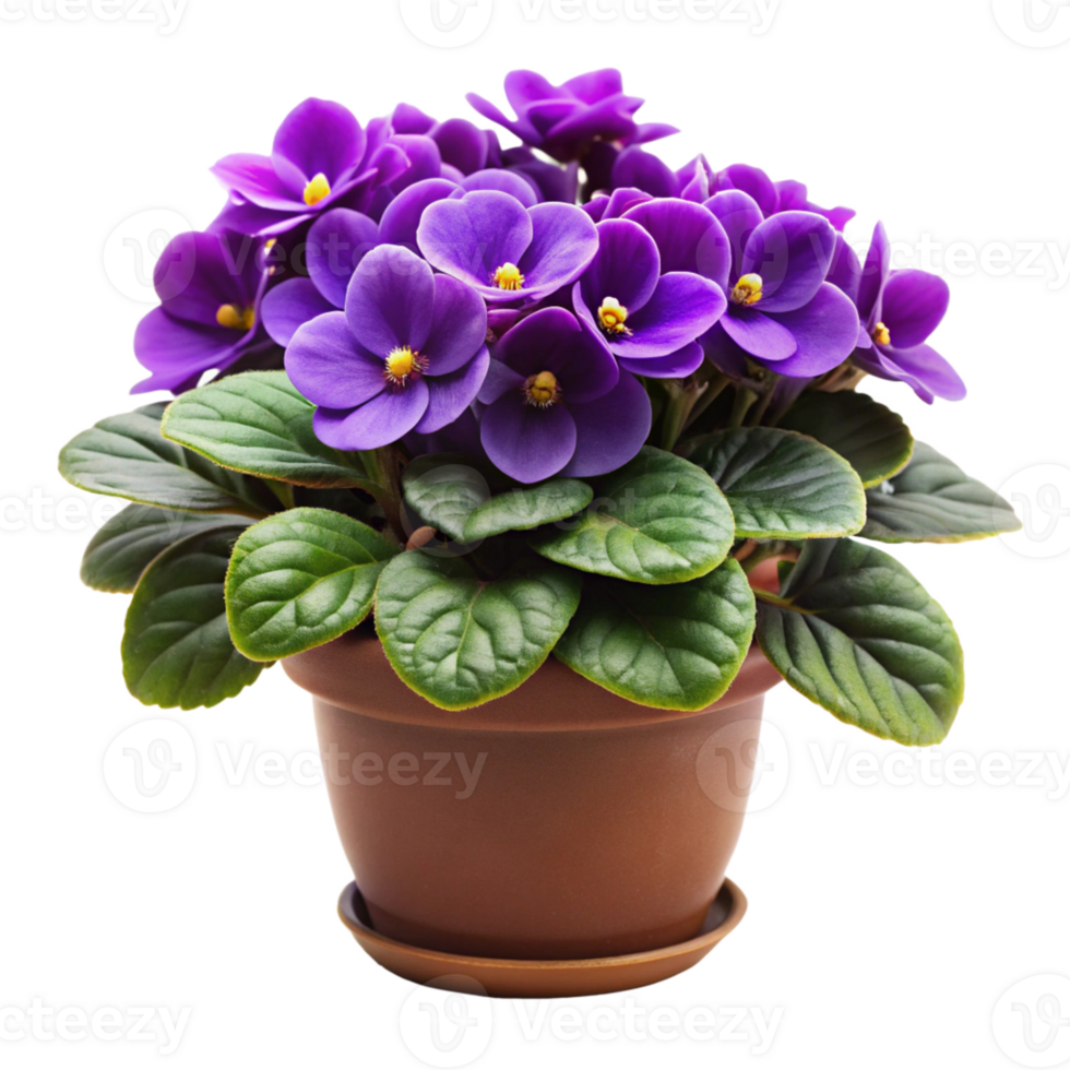 african violets flower plant in the pot is isolated on transparent background png